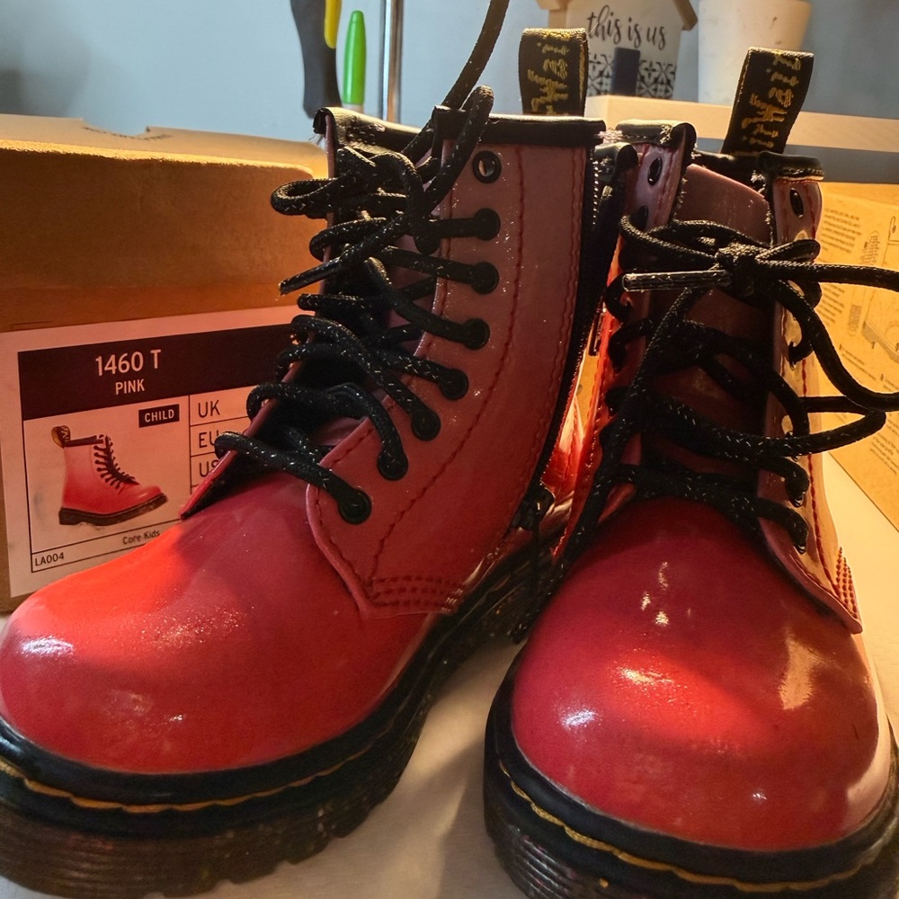 Dr. Martens Pink and Black Lace-Up Boots
